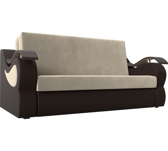 Прямой диван Лига диванов Меркурий 140 основа микровельвет бежевый, компаньон экокожа коричневая 111398 1