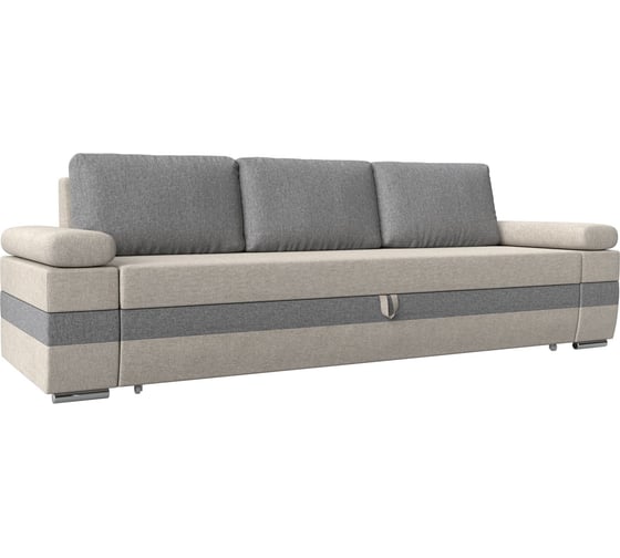 Прямой диван Лига диванов Канкун основа рогожка бежевая, вставка рогожка серая, подушки рогожка серая 118288 1