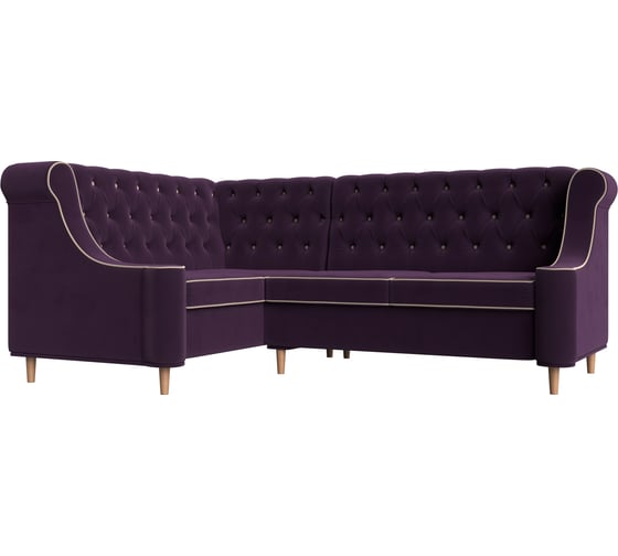 Угловой диван Лига диванов Бронкс угол левый полностью велюр фиолетовый, кант велюр бежевый 104573L 1