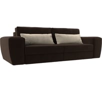 Прямой диван Лига диванов Лига-008 основа микровельвет коричневый, подлокотники микровельвет коричневый, приспинные подушки микровельвет коричневый, декоративные подушки микровельвет бежевый 118616