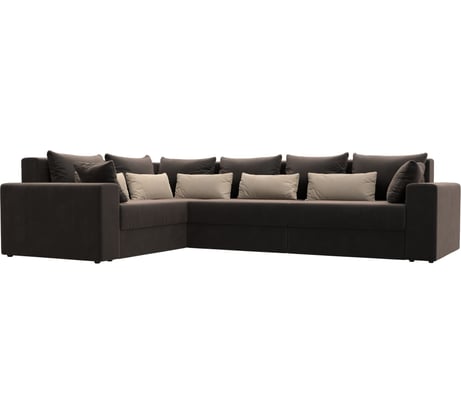 Угловой диван Лига диванов Майами Long левый полностью велюр коричневый, подушки велюр КОР/беж/кор 114882L