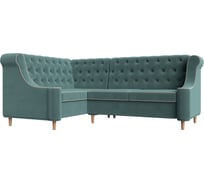 Угловой диван Лига диванов Бронкс угол левый полностью велюр бирюзовый, кант велюр бежевый 104568L