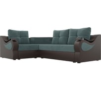 Угловой диван Лига диванов Митчелл левый основа Велюр Бирюзовый, компаньон экокожа коричневая 107543L