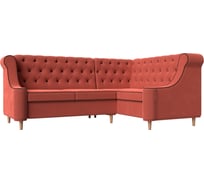 Угловой диван Лига диванов Бронкс угол правый полностью микровельвет коралловый, кант микровельвет коричневый 107299