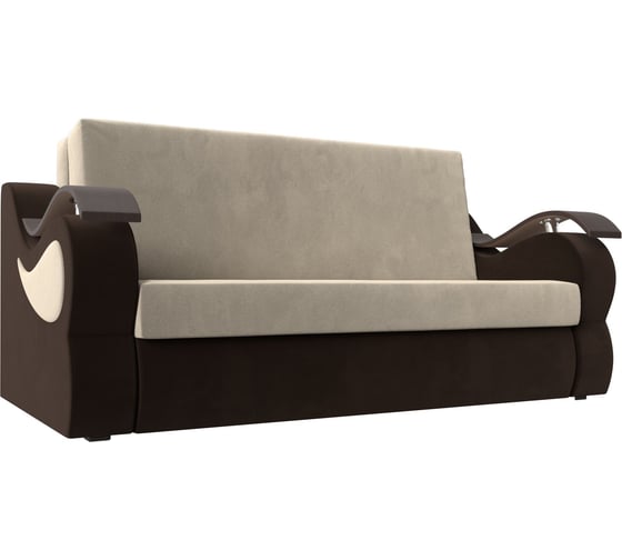 Прямой диван Лига диванов Меркурий 160 основа микровельвет бежевый, компаньон микровельвет коричневый 106383 1