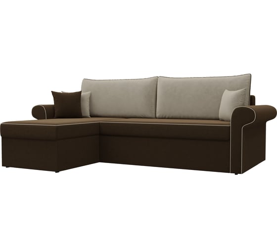 Угловой диван Лига диванов Милфорд угол левый полностью микровельвет коричневый, кант микровельвет бежевый, подушки микровельвет БЕЖ/беж/кор 29063L 1