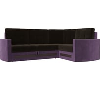 Угловой диван Лига диванов Белла правый основа микровельвет коричневый, компаньон микровельвет сиреневый 117640