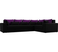 Угловой диван Лига диванов Майами Long правый полностью микровельвет черный, подушки микровельвет ФИО/черн/черн 114876