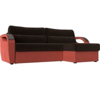 Угловой диван Лига диванов Форсайт правый основа микровельвет коричневый, компаньон микровельвет коралловый 111587
