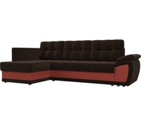 Угловой диван Лига диванов Нэстор прайм левый угол основа микровельвет коричневый, вставка микровельвет коралловый 109242L