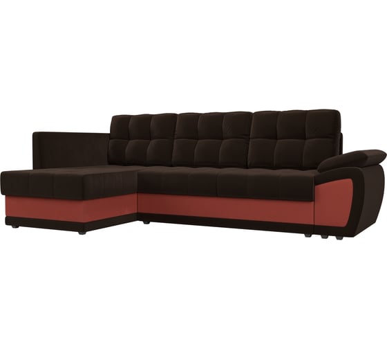 Угловой диван Лига диванов Нэстор прайм левый угол основа микровельвет коричневый, вставка микровельвет коралловый 109242L 1