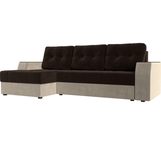 Угловой диван Лига диванов Эмир БС левый основа микровельвет коричневый, компаньон микровельвет бежевый 28407L 1