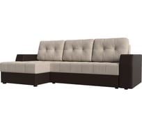 Угловой диван Лига диванов Эмир БС левый основа рогожка бежевая, компаньон экокожа коричневая 110403L