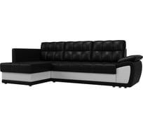 Угловой диван Лига диванов Нэстор прайм левый угол основа экокожа черная, вставка экокожа белая 103117L