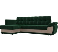 Угловой диван Лига диванов Нэстор прайм левый угол основа велюр зеленый, вставка велюр бежевый 103093L