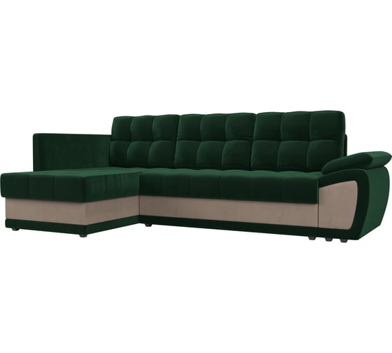 Угловой диван Лига диванов Нэстор прайм левый угол основа велюр зеленый, вставка велюр бежевый 103093L 1