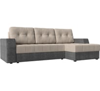 Угловой диван Лига диванов Эмир БС правый основа рогожка бежевая, компаньон рогожка серая 110410