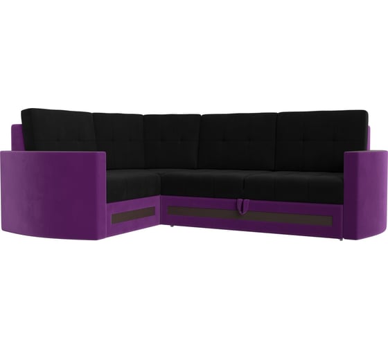 Угловой диван Лига диванов Белла левый основа микровельвет черный, компаньон микровельвет фиолетовый 117647L 1