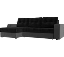 Угловой диван Лига диванов Эмир БС левый основа велюр черный, компаньон велюр серый 110452L