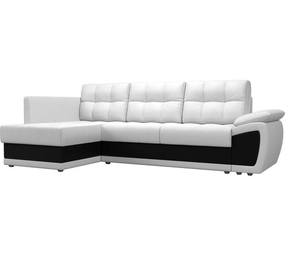 Угловой диван Лига диванов Нэстор прайм левый угол основа экокожа белая, вставка экокожа черная 103115L 1