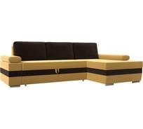 Угловой диван Лига диванов Канкун правый угол основа микровельвет желтый, вставка микровельвет коричневый, подушки микровельвет коричневый 118213