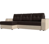 Угловой диван Лига диванов Эмир БС левый основа экокожа коричневая, компаньон экокожа бежевая 110392L