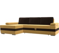 Угловой диван Лига диванов Канкун левый угол основа микровельвет желтый, вставка микровельвет коричневый, подушки микровельвет коричневый 118213L