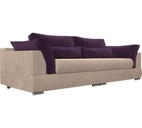Прямой диван Лига диванов Пекин полностью велюр бежевый, подушки велюр фиолетовый 116085