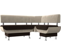 Кухонный угловой диван Альфа правый основа микровельвет коричневый, компаньон микровельвет бежевый Лига диванов 106928