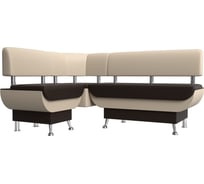 Кухонный угловой диван Альфа левый основа экокожа коричневая, компаньон экокожа бежевая Лига диванов 106947L