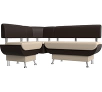 Кухонный угловой диван Альфа левый основа экокожа бежевая, компаньон экокожа коричневая Лига диванов 106945L