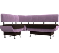 Кухонный угловой диван Альфа левый основа микровельвет коричневый, компаньон микровельвет сиреневый Лига диванов 116710L