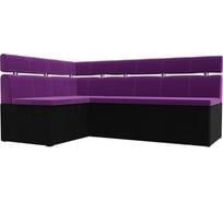 Кухонный угловой диван Классик левый основа микровельвет фиолетовый, компаньон микровельвет черный Лига диванов 28781L