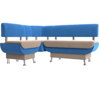 Кухонный угловой диван Альфа левый основа велюр бежевый, компаньон велюр голубой Лига диванов 116686L