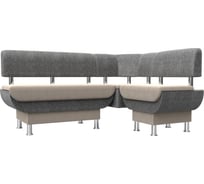 Кухонный угловой диван Альфа правый основа рогожка бежевая, компаньон рогожка серая Лига диванов 106940