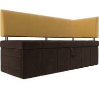 Кухонный прямой диван Стоун с углом правый основа микровельвет коричневый, компаньон микровельвет желтый Лига диванов 115941
