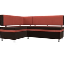 Кухонный уголок Стайл левый основа микровельвет коричневый, компаньон микровельвет коралловый Лига диванов 111651L