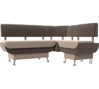 Кухонный угловой диван Альфа правый основа велюр бежевый, компаньон велюр коричневый Лига диванов 116688