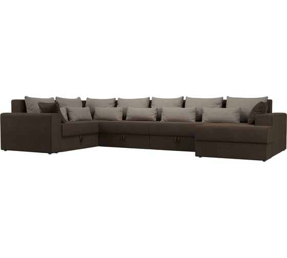 П-образный диван Майами оттоманка справа полностью рогожка коричневая, подушки рогожка БЕЖ/беж/кор Лига диванов 114804 1