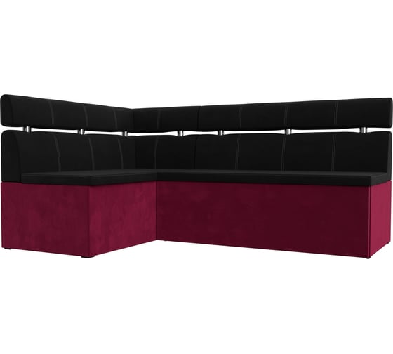 Кухонный угловой диван Классик левый основа микровельвет черный, компаньон микровельвет бордовый Лига диванов 114388L 1
