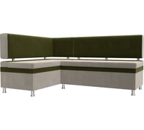 Кухонный уголок Стайл левый основа микровельвет бежевый, компаньон микровельвет зеленый Лига диванов 100558L