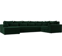 П-образный диван Майами оттоманка слева полностью велюр зеленый, подушки велюр ЗЕЛ/зел/зел Лига диванов 114821L