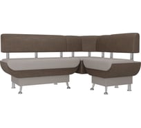 Кухонный угловой диван Альфа правый основа рогожка бежевая, компаньон рогожка коричневая Лига диванов 106939