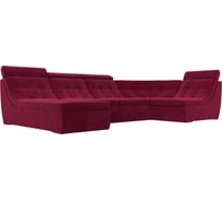П-образный модульный диван Холидей Люкс полностью микровельвет бордовый Лига диванов 112633