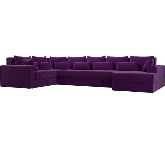 П-образный диван Майами оттоманка справа полностью микровельвет фиолетовый, подушки микровельвет ФИО/фио/фио Лига диванов 114793 1