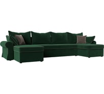 П-образный диван Элис полностью велюр зеленый, кант велюр коричневый, подушки велюр ЗЕЛ/зел/кор Лига диванов 110286