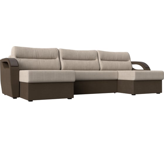 П-образный диван Форсайт основа рогожка бежевая, компаньон рогожка коричневая Лига диванов 111741 1