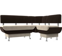 Кухонный угловой диван Альфа правый основа микровельвет бежевый, компаньон микровельвет коричневый Лига диванов 106925