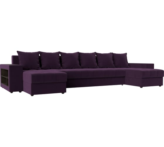 П-образный диван Дубай полки слева полностью велюр фиолетовый Лига диванов 110606 1