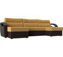 П-образный диван Форсайт основа микровельвет желтый, компаньон экокожа коричневая Лига диванов 111751